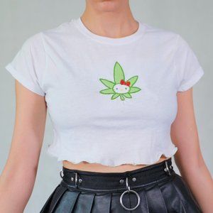 HANDMADE HELLO KITTY WEED LEAF LETTUCE TRIM TOP